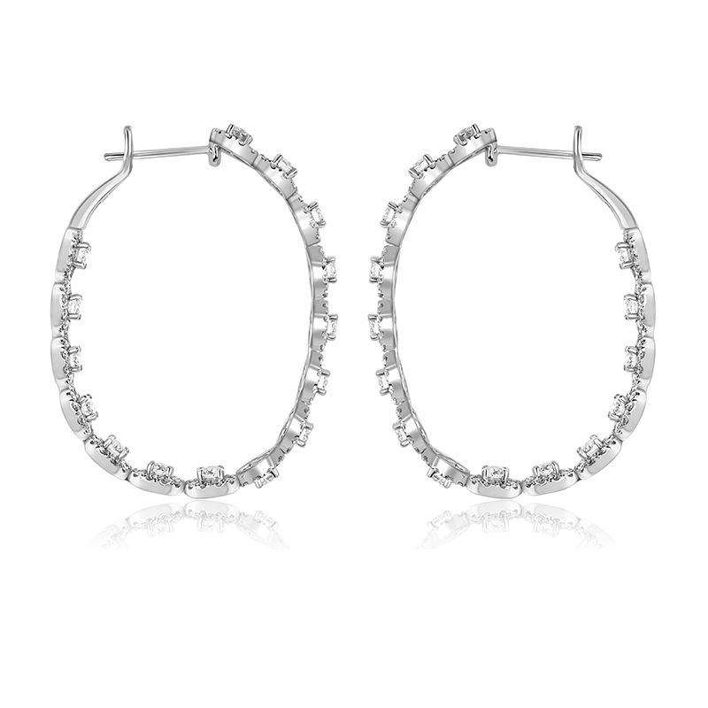 Oval Diamond Hoops in 18K White Gold